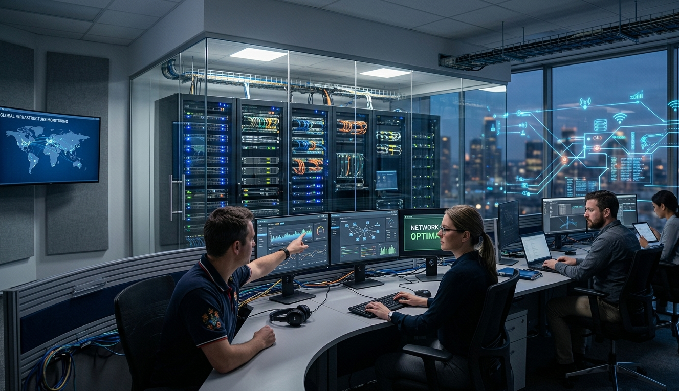 Business network infrastructure system supporting digital connectivity and operational efficiency in modern workplace